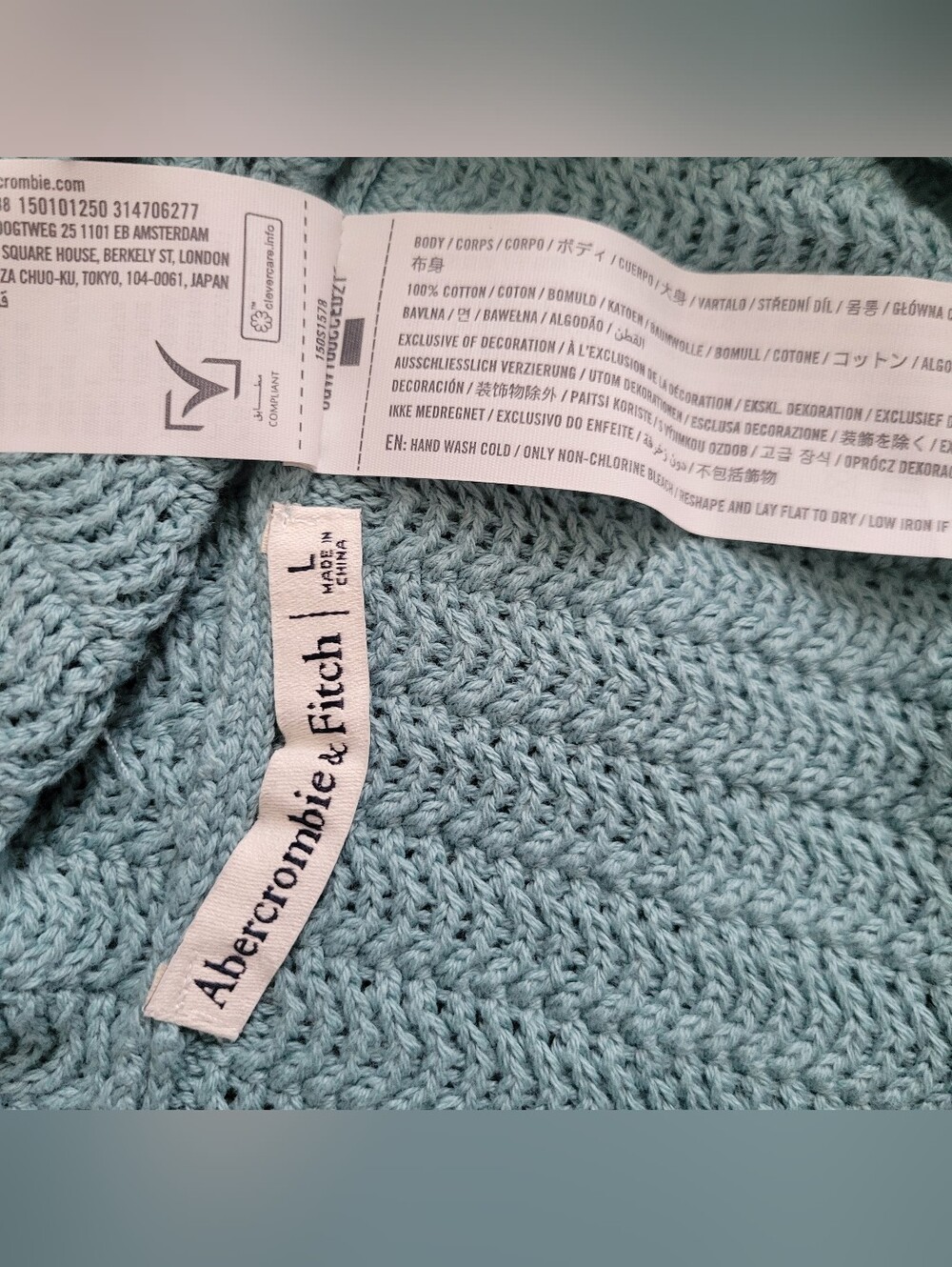 Abercrombie & Fitch Tank Top Shirt Knit Crochet Blue Tie Front Cotton Large NWT - Picture 5 of 5